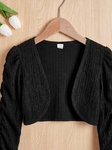 SHEIN Girls' Slim Fit Elegant Cropped Open Front Jacket - Multicolor - View 5
