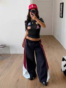 Coolane Sommer Damen Streetwear Ausgehen Lässig Vintage Y2K Athleisure Sport Schwarz Top, Basketball Trikot T-Shirt, Y2k, Sommer Top - Schwarz - Übersicht 5