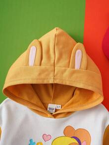 LOONEY TUNES X SHEIN Young Girl Cute Rabbit Ear Design Graphic Sweatshirt, Cartoon Adorable Casual Style, Suitable For Spring Autumn Winter - Camel - View 6