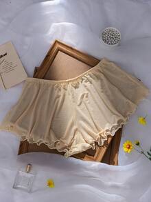 PetitDoll 2件組女款內衣套裝，花卉水溶性刺繡與透視網紗設計 - 黃色 - 查看 10