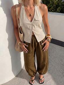 Sinnesro Women's Casual Boho Brown Lantern Pants, Suitable For Summer And Autumn, 2026 New Style, Perfect For Party Holiday Vacation Yoga, Commute - Army Green - View 9