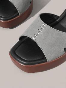Styleloop Women's Wedge Heel Platform Sandals, Bohemian, Beach Vacation, Western Wind, Summer Wear, Travel Essentials - Grey - View 5