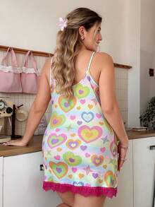 Slumberry CURVE Sweet Ins Vibrant Fun Millennium Style Colorful Heart & Star Y2K Contrast Color Lace Trim Plus Size Women's Nightgown - Multicolor - View 2