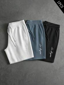 PAVTROS Men's Plus Size Embroidered Casual Versatile Drawstring Waist Pocket Shorts - White - View 1
