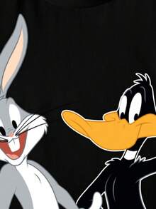 LOONEY TUNES X SHEIN 男童休闲字母卡通图案圆领短袖T恤，夏季款 - 白色 - 查看 4