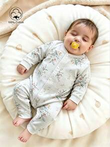 SHEIN Vintaside Kids 女嬰森系連身褲 100%純棉 新生兒連身褲 全季節適用 - 淺灰色 - 查看 4