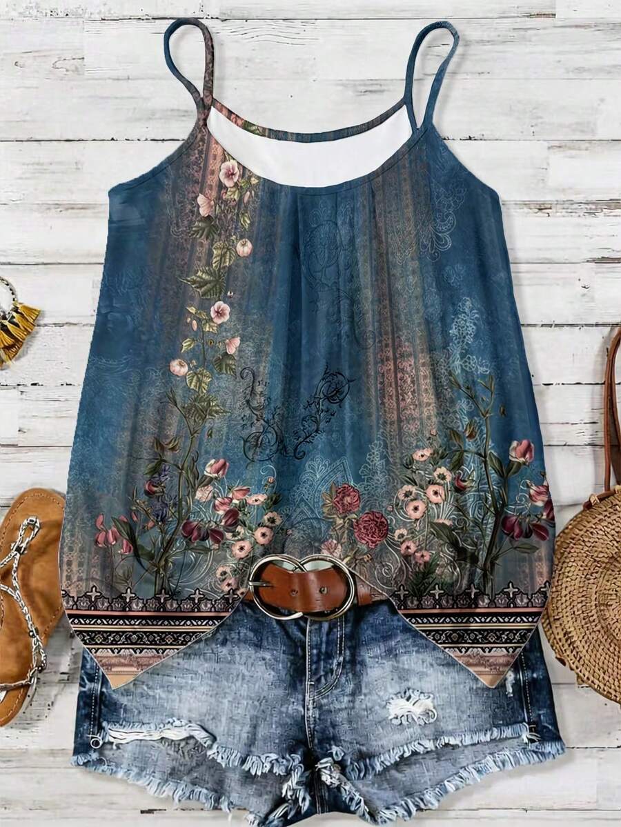 EMERY ROSE The Women's Clothing Line Features Elegant Patterns. The Designs Incorporate Dark Blue Floral Motifs - Multicolor - View 1