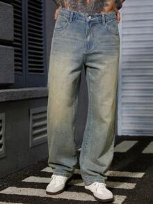 DAZY Long Washed Distressed Straight Fit Men's Jeans - Blue - View 7