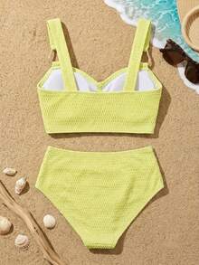 SHEIN Swim Curve 大码女士假日金属色比基尼两件套泳衣 - 綠色 - 查看 6