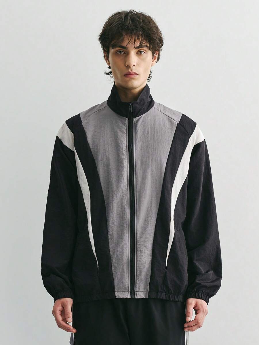 Sonviro Men's Contrast Color Casual Long Sleeve Jacket - Black - View 1