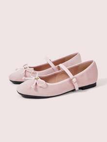 CUCCOO DOLLMOD Ladies Shoes, Pink, Single Buckle With Metal Buckle Bow Decoration, Flat Bottom, Low Heel, Suede, Mary Jane Ballet Shoes. - Pink - View 2