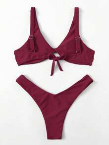 Swim Basics Bộ bikini 2 mảnh nữ đi biển mùa hè màu trơn, thắt nút xoắn, phong cách sexy thời trang - Màu Đỏ Sâu - Xem 2