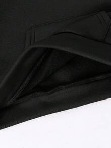 SHEIN 2件/套 青少年男女款休閒學院風舒適時尚簡約百搭字母印花刷毛加厚連帽衛衣與長褲，適合開學首日穿著 - 黑色 - 查看 8