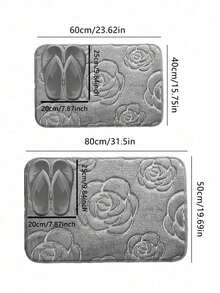 1PC Grey Flannel Rose Printed Floor Mat, Daily Life Floor Mat, Valentine's Day Floor Mat - Grey - View 2