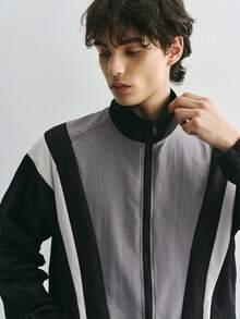 Sonviro Men's Contrast Color Casual Long Sleeve Jacket - Black - View 3