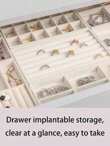 6/7/8/9pcs/Set Beige Jewelry Tray Set, Stackable Jewelry Storage Organizer, Velvet Jewelry Display Tray, Drawers Jewelry Box, Multi-Compartment Jewelry Storage Case, Large Capacity, Multi-Size, Removable, Suitable For Necklace, Earring, Ring, - Multicolor - View 2