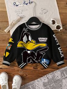 LOONEY TUNES X SHEIN 男童字母卡通图案圆领长袖卫衣 - 白色 - 查看 8