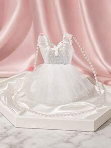Joivida 1Pc/2Pcs Lace Skirt Ballet Phone Bag, Pearl Chain Hollow Mesh Bag, Cute Bow, High-End Shoulder Bag - multicolor - View 8