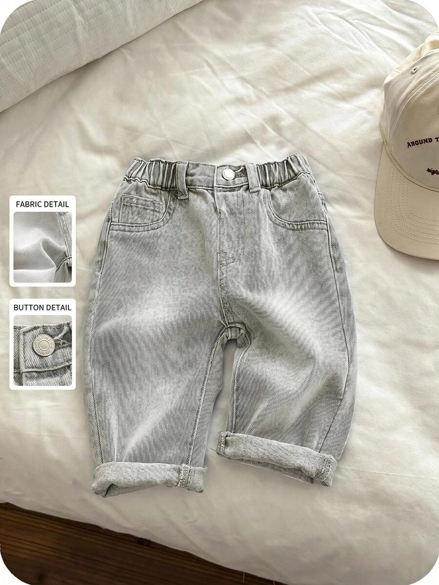 SHEIN 男婴休闲水洗做旧松紧腰牛仔裤 - 淺色水洗藍 - 查看 1