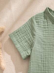 Souflis Souflis French Style New 2pcs Baby Boy Cute Casual Bear Print Short Sleeve Top And Pants Set - Green - View 7