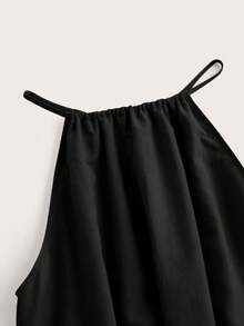 SHEIN BASICS 女款夏季休閒素色細肩帶中長洋裝 - 黑色 - 查看 5