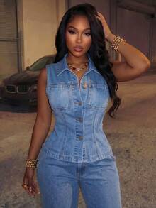 SHEIN SXY Women's Fashionable Denim Jacket, Suitable For Summer - Blue - View 11