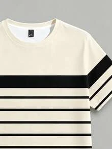 Azurnel Men's Summer Casual Colorblock Striped T-Shirt - Apricot - View 4