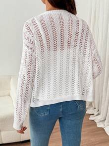SHEIN Cardigan Rajut Berongga Warna Polos Serbaguna Kasual untuk Ibu Hamil - Putih - View 7