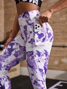 Powerista Mallas de cintura alta con estampado completo, ajustadas y con bolsillos para hacer ejercicio - Morado - Ver 6