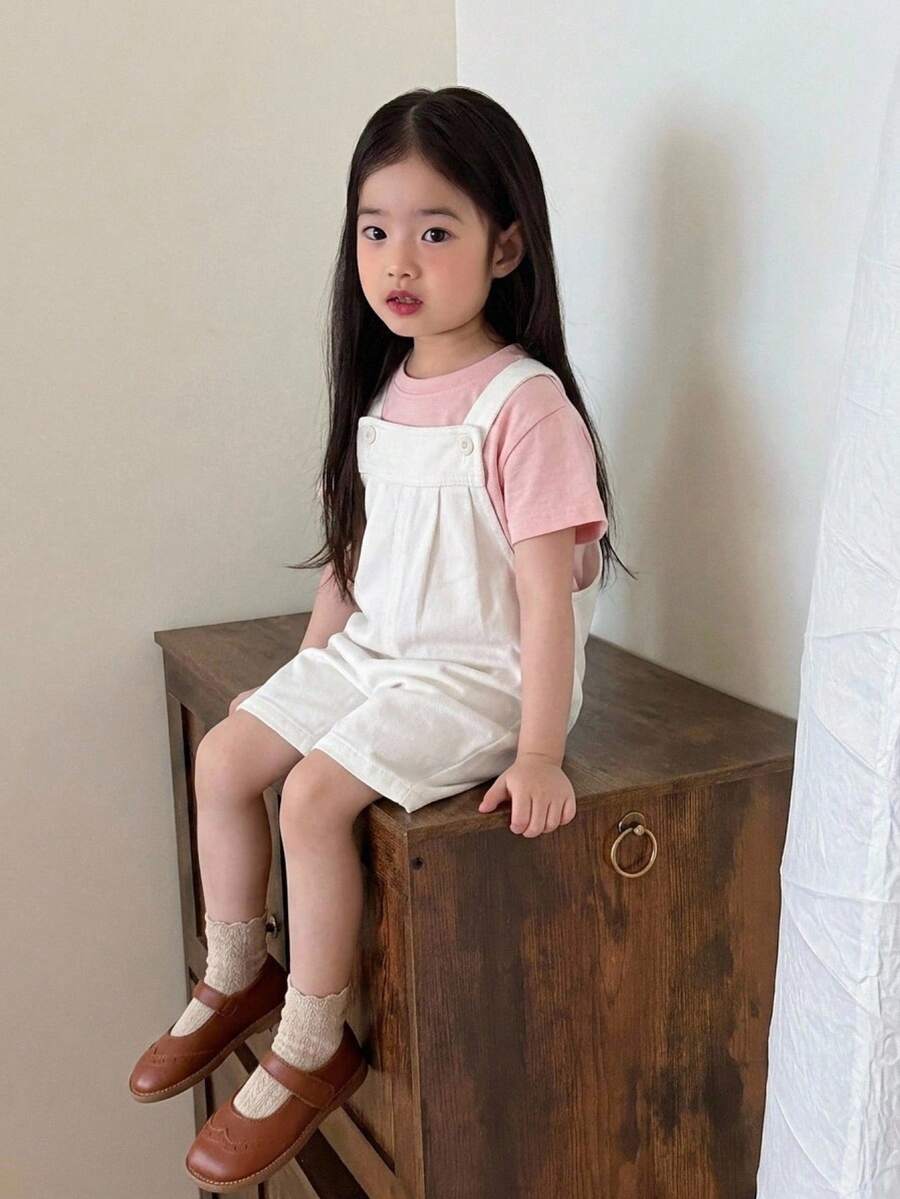 Dazy Kids 嬰兒/幼兒(女童) 破洞休閒寬鬆版型夏季可愛牛仔吊帶褲 - 白色 - 查看 1