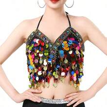 1PC Colorful Sequin Wrapped Belly Dance Costume, A Hanging Coin Stage Performance Dance Costume With Sequin Tassel Top - Multicolor - View 20