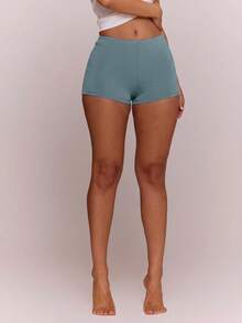 MUSERA ESSENTIALS Cotton Blended Fitted Micro Mini Shorts Spring Summer Holiday Everyday Cute Daily Basics Simple Essential - Blue - View 3