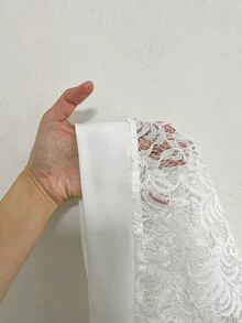 Maweii 大尺碼女款蕾絲連帽無袖抽繩運動衫，休閒街頭風，運動風 - 白色 - 查看 8