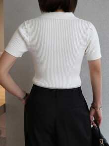 DAZY Women's Slim Fit Ribbed Minimalist Versatile Short Sleeve Knit Top - White - View 4