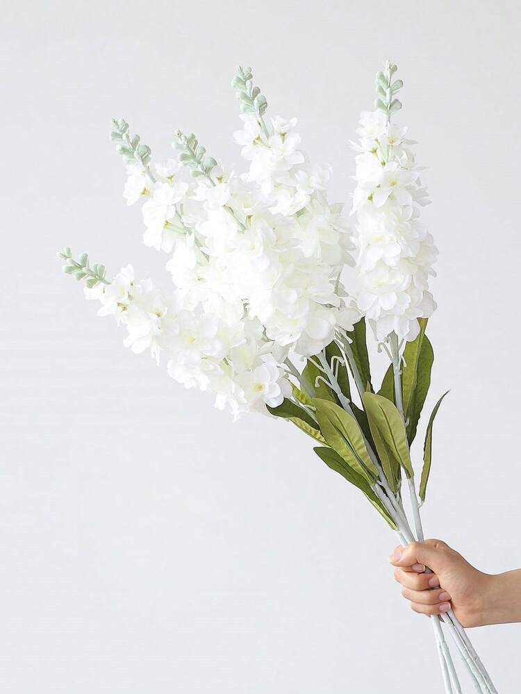 1件白色人造飛燕草花 絲綢般逼真仿真植物 適用於戶外高花瓶、居家、花園、婚禮裝飾、情人節、生日、畢業禮物必備 - 白色 - 查看 5