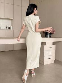 Feyla Summer Commuter Light Luxury Dress Slimming And Height-Enhancing Elegant Style - Beige - View 6