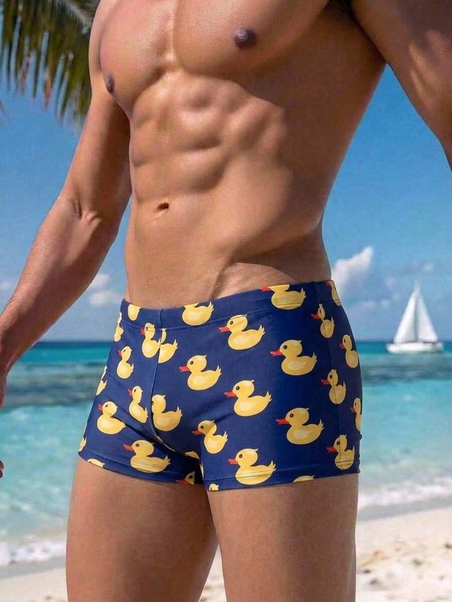 Manfinity Swimmode 2026新款春夏男士鴨圖案舒適休閒可愛泳褲 海灘海軍藍 度假 - 彩色 - 查看 1