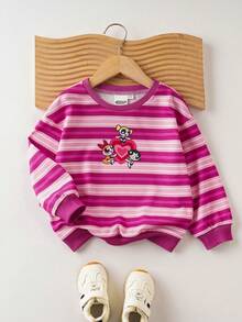 THE POWERPUFF GIRLS X SHEIN 1件女童休闲圆领条纹卫衣，适合外出和日常穿着 - 彩色 - 查看 8
