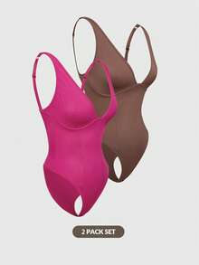 SHAPORA Body moldeador de unicolor con escote en V profundo para mujer - Multicolor - Ver 14