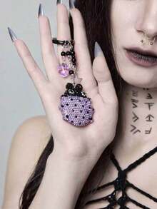 ROMWE Kawaii 1件甜美優雅百搭紫色水鑽瓢蟲人造水晶樹脂圓珠草莓銀色星星DIY鑰匙圈包包吊飾 - 紫色 - 查看 12