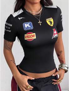 Coolane Sommer Damen Streetwear Ausgehen Lässig Vintage Y2K Athleisure Sport Schwarz Top, Basketball Trikot T-Shirt, Y2k, Sommer Top - Schwarz - Übersicht 6