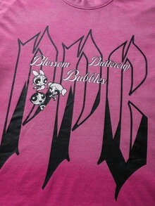 THE POWERPUFF GIRLS X SHEIN Men's Casual Letter Print Ombre T-Shirt, Summer - Pink - View 4