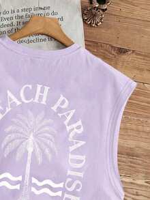 Manfinity Joysei Men's Letter & Coconut Tree Print Crew Neck Tank Top - Purple - View 3
