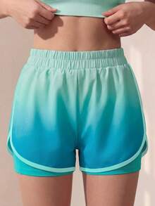SHEIN Tween Girls Casual Simple Orange Gradient 2 In 1 Anti-Exposure Sports Shorts Knit Fashion Girls Sports Pants Casual Wear Girls Clothing Apparel, Fall - Multicolor - View 5