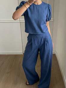 DAZY Women's Summer Striped Spaghetti Strap Top And Long Pants Casual 2 Pieces Set - Blue - View 2