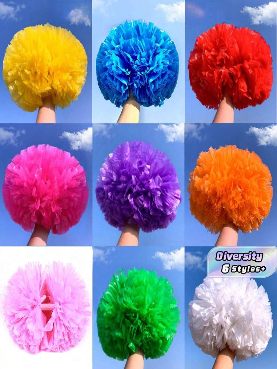 2pcs Extra Large Matte Density Pom Poms, Double-Headed Handle Cheerleading Pom Pom Balls,Outdoor Square Large-Scale Performance Dance Accessories, Suitable For Professional Competition Cheerleading Double-Headed Pom Poms - Multicolor - View 1