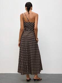 Maija Vestido elegante sexy con estampado de lunares y pliegues de un solo hombro para mujer - Marrón - Ver 2