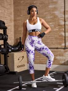Powerista Mallas de cintura alta con estampado completo, ajustadas y con bolsillos para hacer ejercicio - Morado - Ver 8