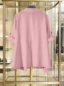 GlowEve CURVE Plus Size Women's Solid Color Casual Versatile Daily Travel Long Sleeve Blazer Jacket - Pink - View 2