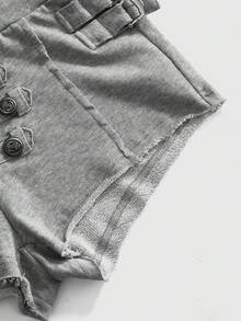 ROMWE Grunge Punk Pantaloncini casual da donna con design ricamato con slogan e vita con coulisse - Grigio - Visualizzare 4